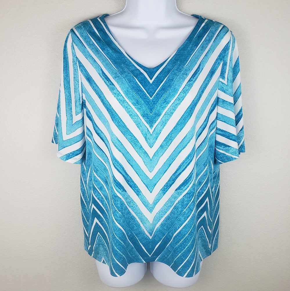 Chico's Size 1 Chevron Short Sleeves Blouse Ladies Size Medium Or Size 8/10